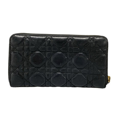 DIOR Christian Dior Long Wallet Canage Stitch Black Round Zipper Leather