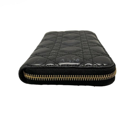 DIOR Christian Dior Long Wallet Canage Stitch Black Round Zipper Leather