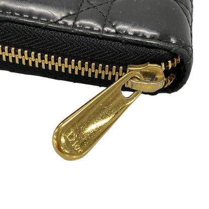 DIOR Christian Dior Long Wallet Canage Stitch Black Round Zipper Leather