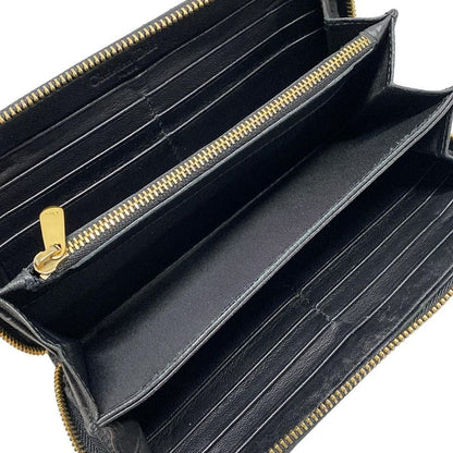 DIOR Christian Dior Long Wallet Canage Stitch Black Round Zipper Leather
