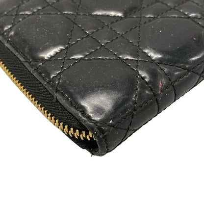 DIOR Christian Dior Long Wallet Canage Stitch Black Round Zipper Leather