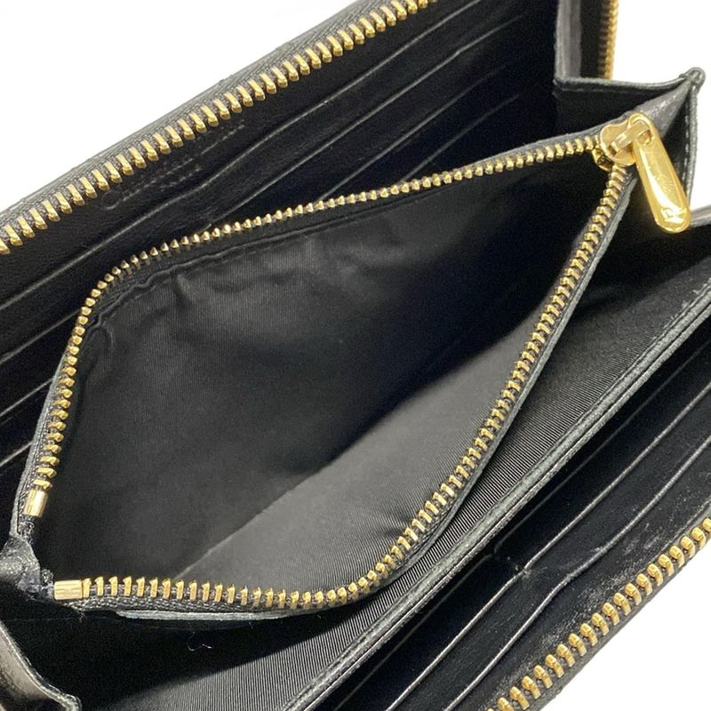 DIOR Christian Dior Long Wallet Canage Stitch Black Round Zipper Leather
