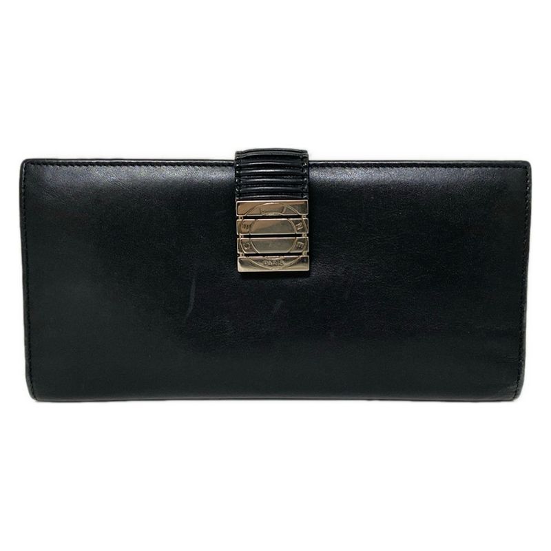 Celine Long Wallet With Circle Logo Black Leather