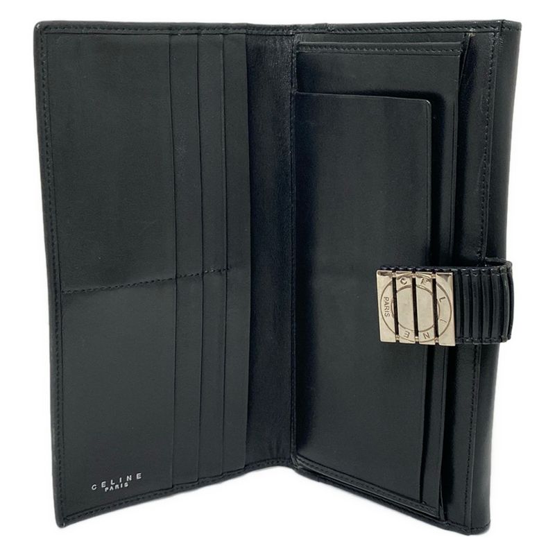 Celine Long Wallet With Circle Logo Black Leather