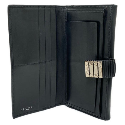 Celine Long Wallet With Circle Logo Black Leather