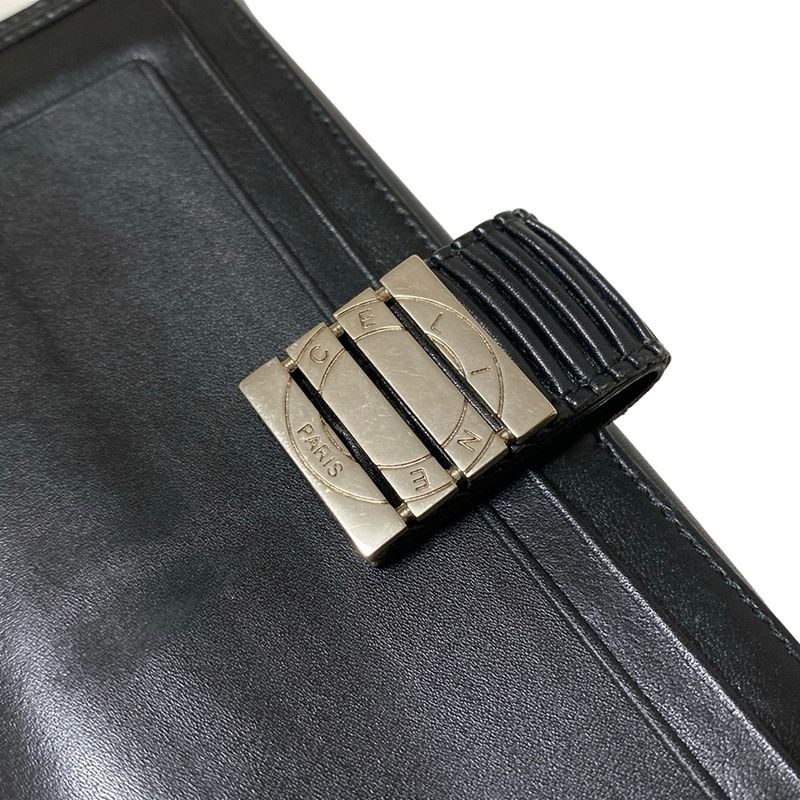 Celine Long Wallet With Circle Logo Black Leather