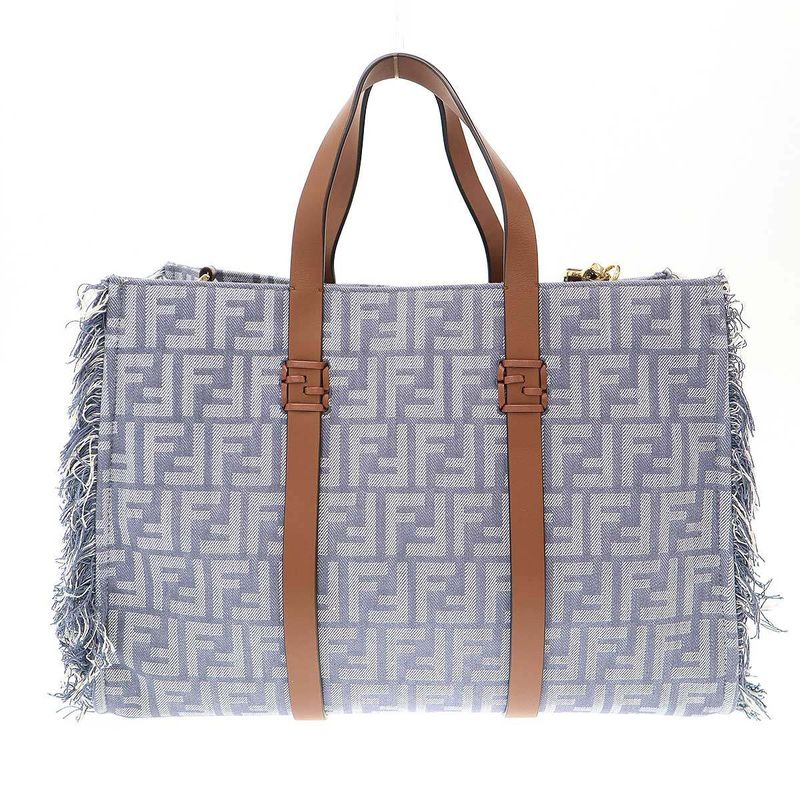 Fendi Denim Effect Ff Jacquard Bag Denim Jacquard Shoulder Tote Bag 8bh435aut4