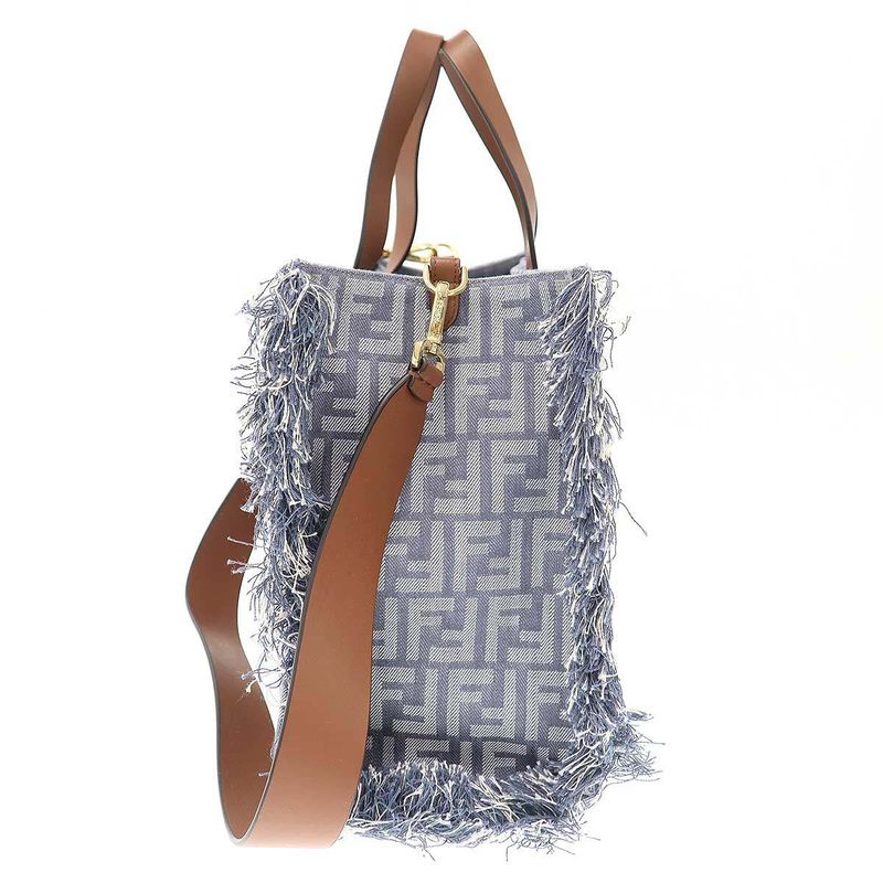 Fendi Denim Effect Ff Jacquard Bag Denim Jacquard Shoulder Tote Bag 8bh435aut4