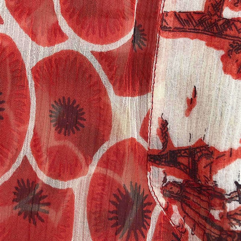 Hermes Flower Gathered Silk Sheer Blouse Red 40