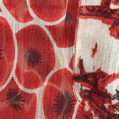 Hermes Flower Gathered Silk Sheer Blouse Red 40