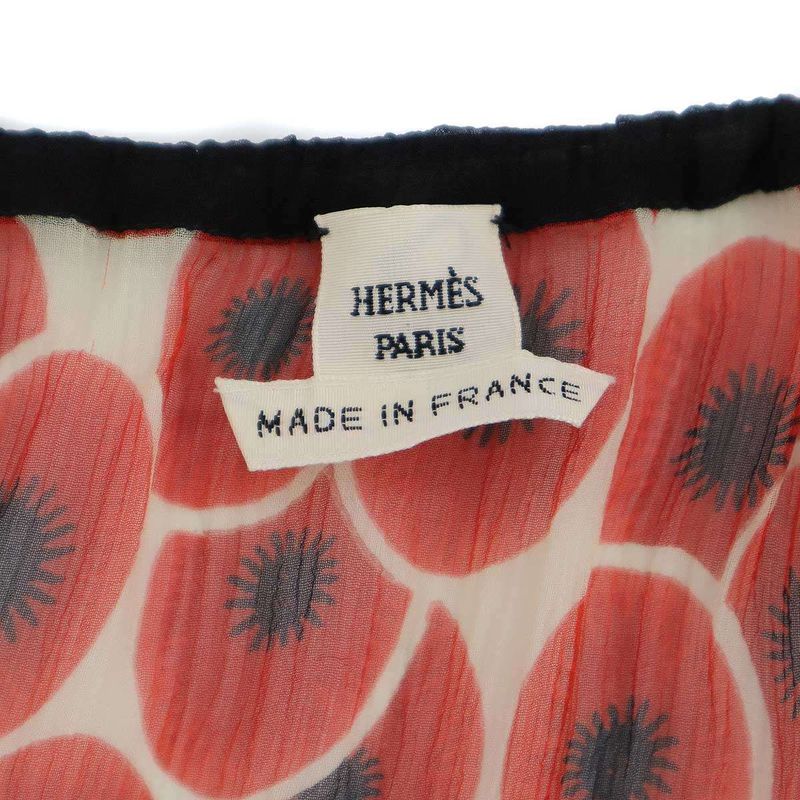 Hermes Flower Gathered Silk Sheer Blouse Red 40