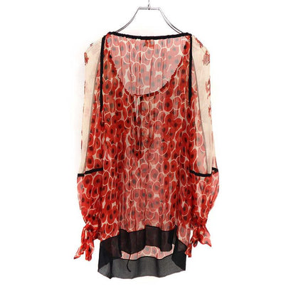 Hermes Flower Gathered Silk Sheer Blouse Red 40