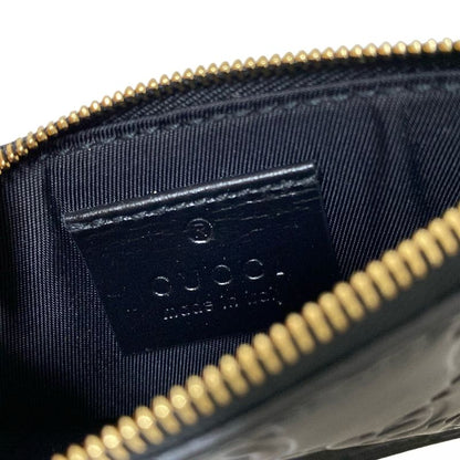 Gucci Coin Case Striped Line 447964 Black Leather