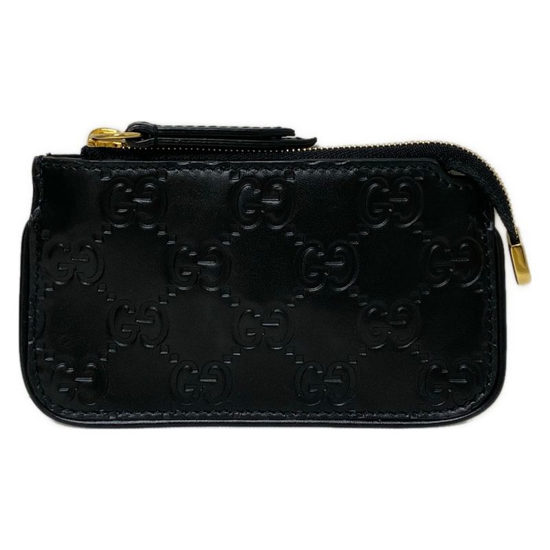 Gucci Coin Case Striped Line 447964 Black Leather