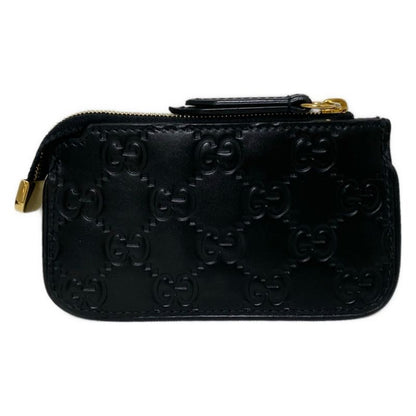 Gucci Coin Case Striped Line 447964 Black Leather