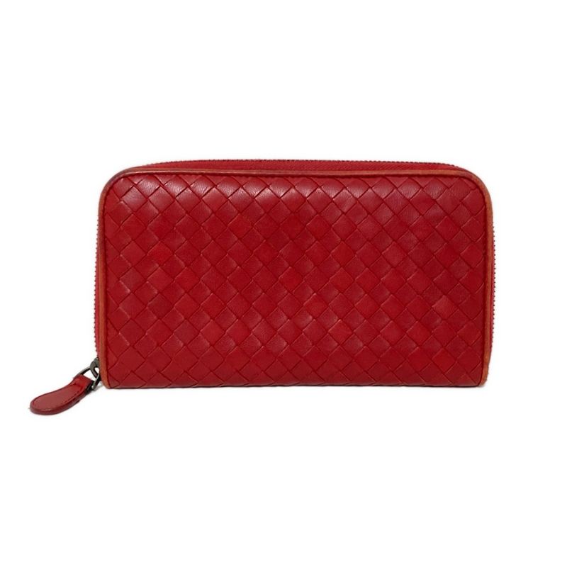 Bottega Veneta Long Wallet Zip Around Wallet Red Round Zipper Leather