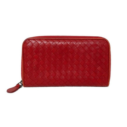 Bottega Veneta Long Wallet Zip Around Wallet Red Round Zipper Leather