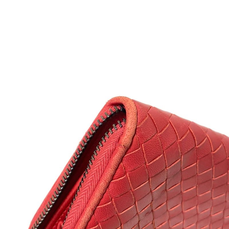 Bottega Veneta Long Wallet Zip Around Wallet Red Round Zipper Leather