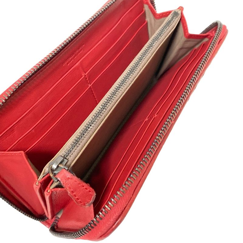 Bottega Veneta Long Wallet Zip Around Wallet Red Round Zipper Leather