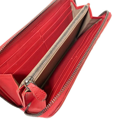 Bottega Veneta Long Wallet Zip Around Wallet Red Round Zipper Leather