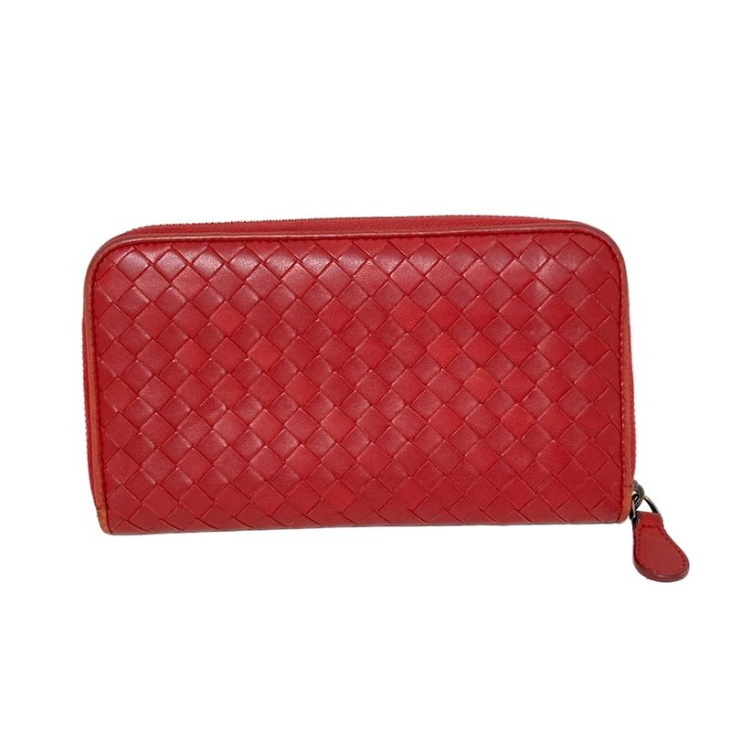 Bottega Veneta Long Wallet Zip Around Wallet Red Round Zipper Leather