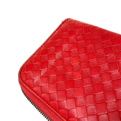 Bottega Veneta Long Wallet Zip Around Wallet Red Round Zipper Leather