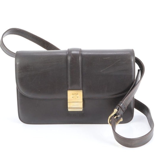 Celine Triomphe Hardware Leather Shoulder Bag Crossbody Brown Genuine Leather