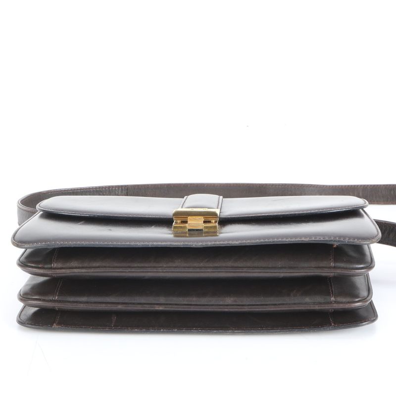 Celine Triomphe Hardware Leather Shoulder Bag Crossbody Brown Genuine Leather