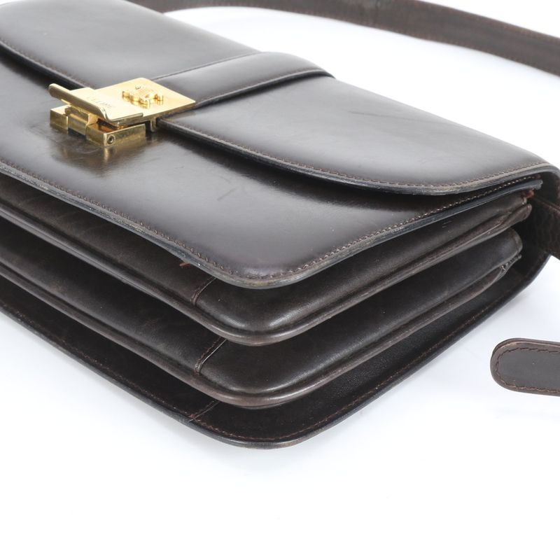 Celine Triomphe Hardware Leather Shoulder Bag Crossbody Brown Genuine Leather
