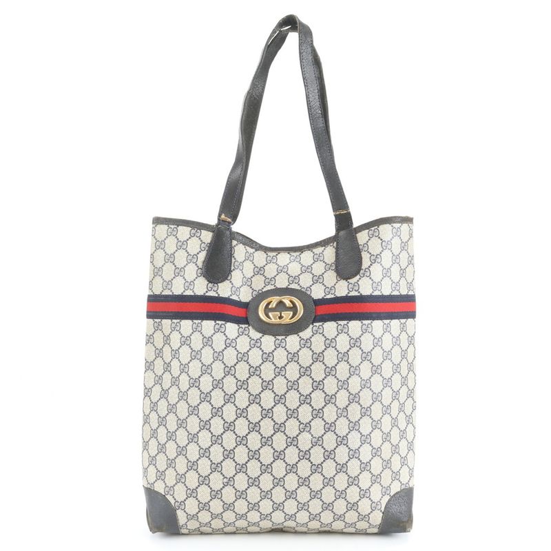 Vintage Old Gucci Interlocking GG Supreme Sherry Leather Tote Bag Shoulder A4