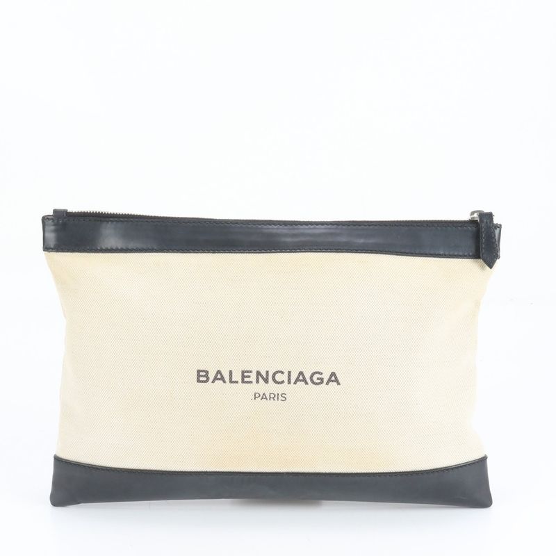 Balenciaga Navy Clip M Leather Second Bag Clutch 373834 Commuter Business Black