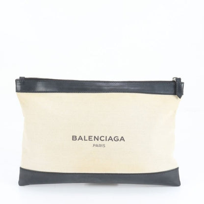 Balenciaga Navy Clip M Leather Second Bag Clutch 373834 Commuter Business Black