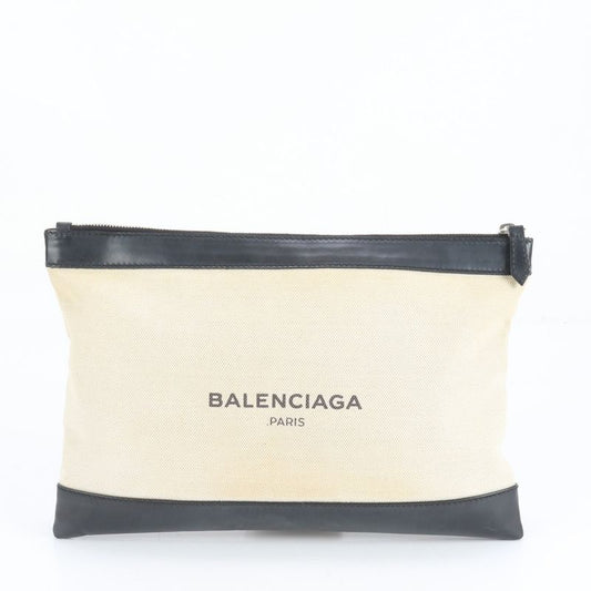 Balenciaga Navy Clip M Leather Second Bag Clutch 373834 Commuter Business Black