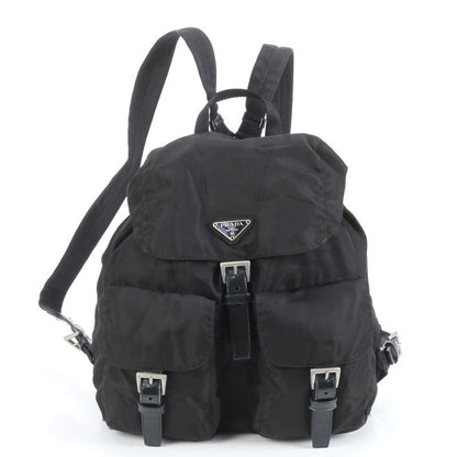 Prada Tessuto Nylon Triangle Logo Leather Handbag Backpack Black Women RUE Db9-1