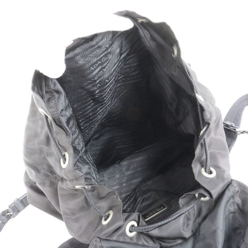 Prada Tessuto Nylon Triangle Logo Leather Handbag Backpack Black Women RUE Db9-1