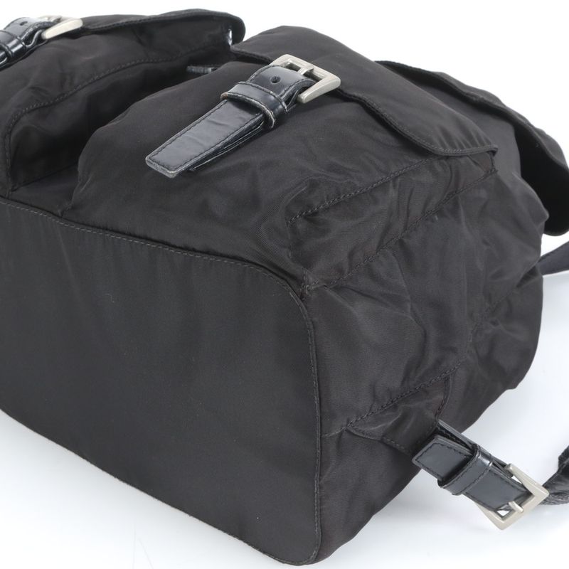 Prada Tessuto Nylon Triangle Logo Leather Handbag Backpack Black Women RUE Db9-1