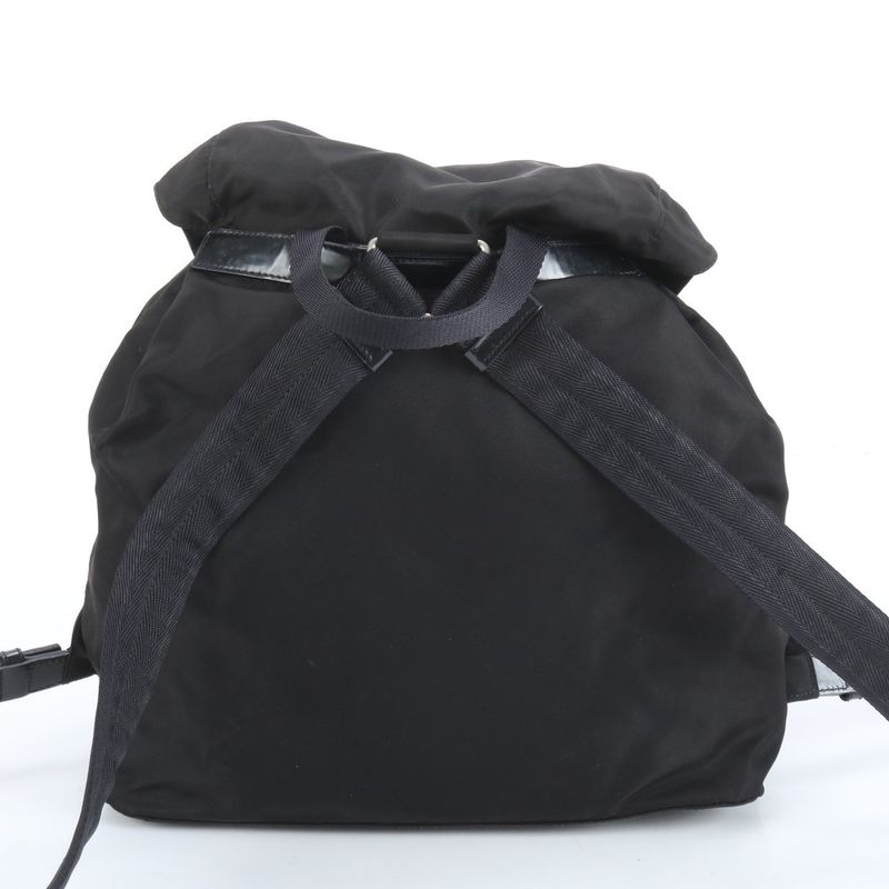 Prada Tessuto Nylon Triangle Logo Leather Handbag Backpack Black Women RUE Db9-1