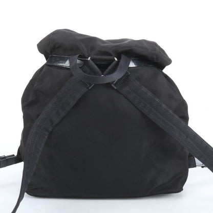 Prada Tessuto Nylon Triangle Logo Leather Handbag Backpack Black Women RUE Db9-1