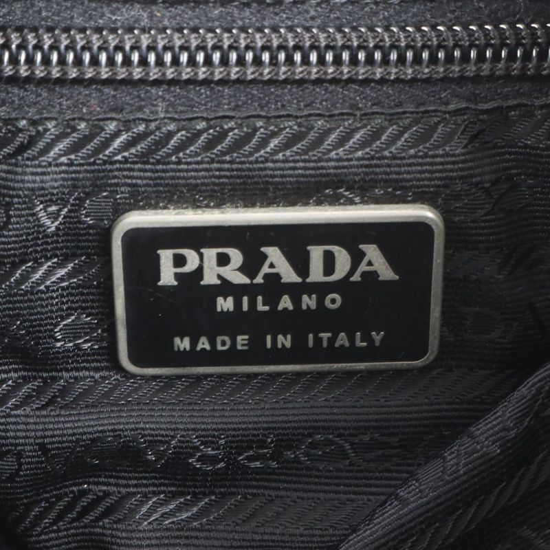 Prada Tessuto Nylon Triangle Logo Leather Handbag Backpack Black Women RUE Db9-1