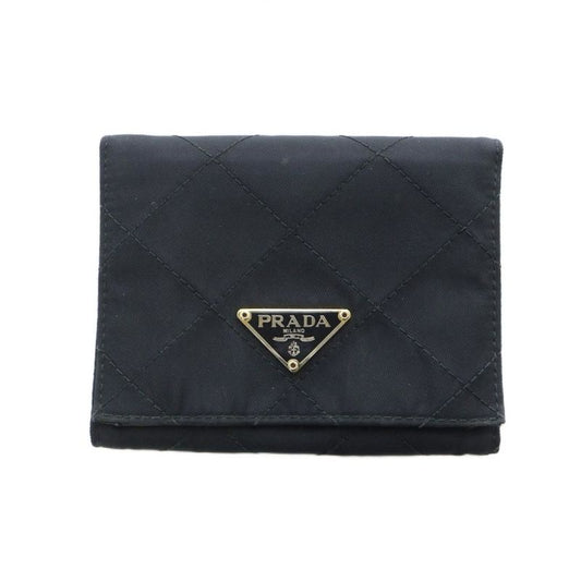 Prada Fold Wallet Quilted Nylon Leather Triangle Plate Logo Black - GY11 MQ - OH