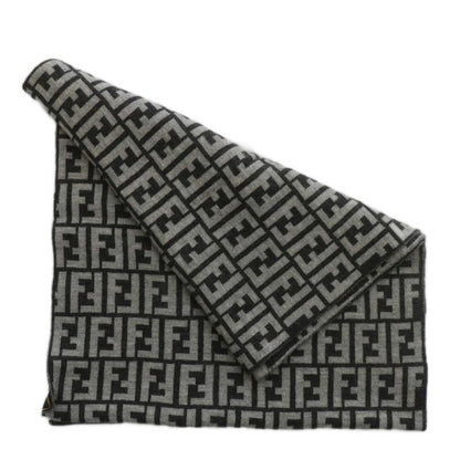 Fendi Scarf Shawl Wool Zucca Pattern Total 50 Black Gray XZ - OH - GY18