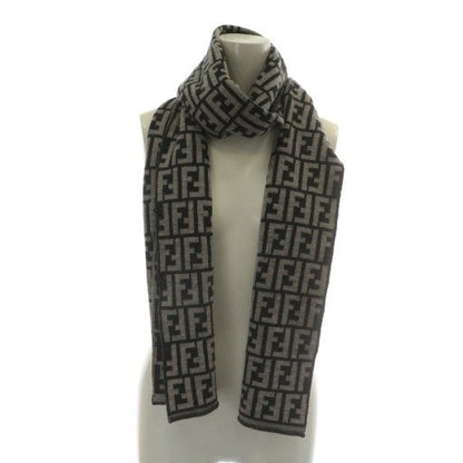 Fendi Scarf Shawl Wool Zucca Pattern Total 50 Black Gray XZ - OH - GY18