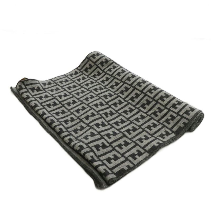 Fendi Scarf Shawl Wool Zucca Pattern Total 50 Black Gray XZ - OH - GY18