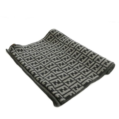 Fendi Scarf Shawl Wool Zucca Pattern Total 50 Black Gray XZ - OH - GY18