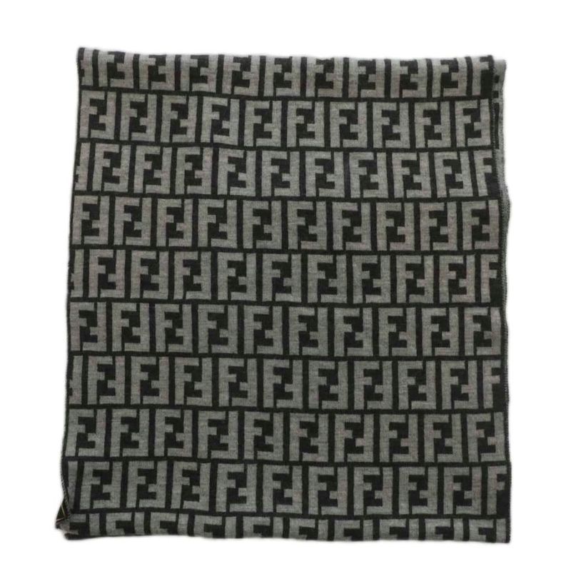 Fendi Scarf Shawl Wool Zucca Pattern Total 50 Black Gray XZ - OH - GY18