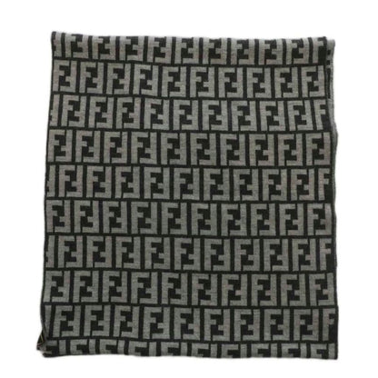 Fendi Scarf Shawl Wool Zucca Pattern Total 50 Black Gray XZ - OH - GY18