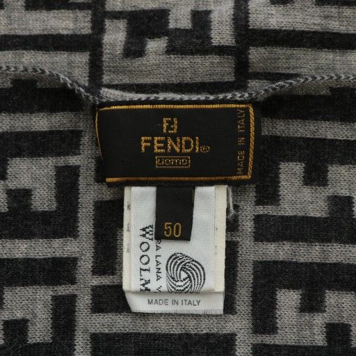 Fendi Scarf Shawl Wool Zucca Pattern Total 50 Black Gray XZ - OH - GY18