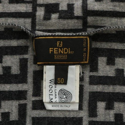 Fendi Scarf Shawl Wool Zucca Pattern Total 50 Black Gray XZ - OH - GY18