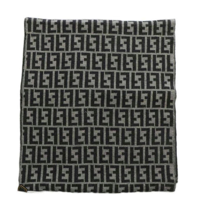 Fendi Scarf Shawl Wool Zucca Pattern Total 50 Black Gray XZ - OH - GY18