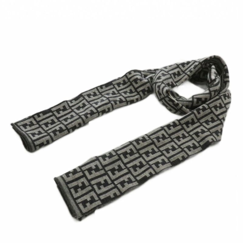 Fendi Scarf Shawl Wool Zucca Pattern Total 50 Black Gray XZ - OH - GY18